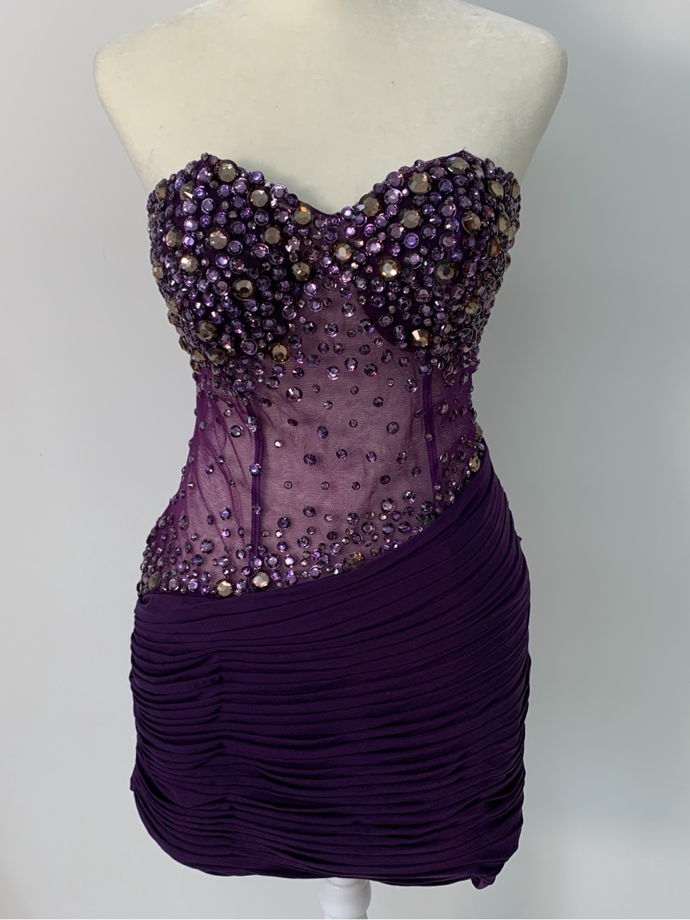 Jovani Strapless Purple Embellished Cocktail Dress